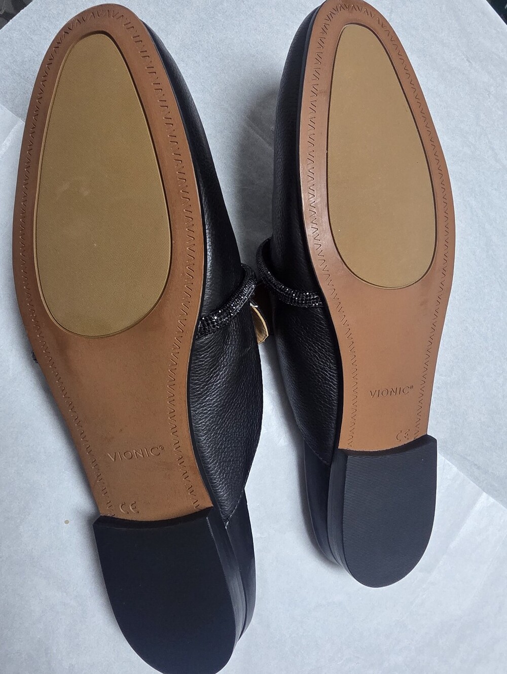 Vionic Black Leather Slip-On Beaded Strap Mules - Picture 4 of 7